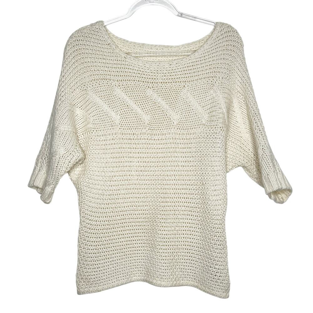 BEBE Sparkle Knit Sweater Pullover Dolman Sleeve Round Neck Cream Size Medium